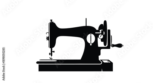 A simple black silhouette of a vintage sewing machine