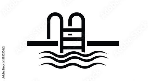 Simple black and white illustration of a swimming pool with ladder