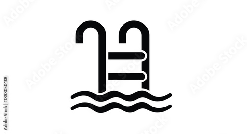Simple black icon depicting a swimming pool with ladder and water waves