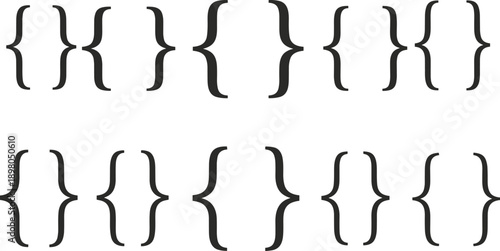 Set of decorative curly braces and brackets in various sizes and styles on a white background punctuation