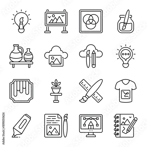 Art and Crafts outline Icon set 02