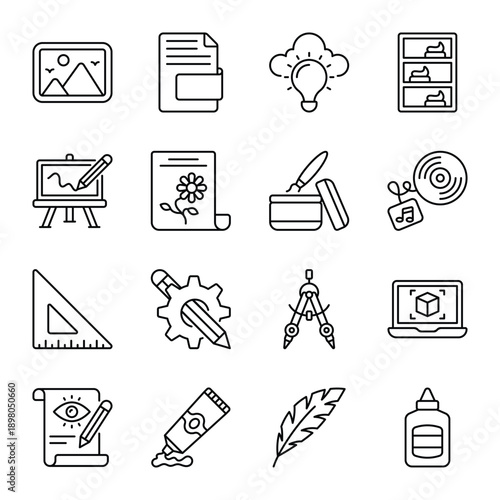 Art and Crafts outline Icon set 05