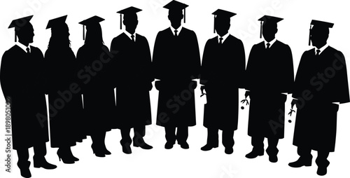 Silhouette of graduating students in caps and gowns holding diplomas graduation graduates