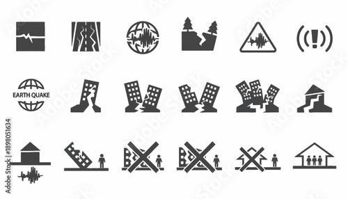 A collection of various disaster warning and emergency icons are shown.