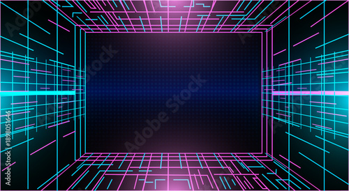 Futuristic Neon Grid Background with Vibrant Blue and Pink Lines Creating a Dynamic Digital Space