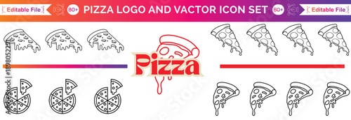 Pizza Logo and Papa Zam Logo Template logo Set. Pizzeria Vector Emblem on blackboard. Pizza logo template. Vector emblem for cafe, restaurant or food delivery service.