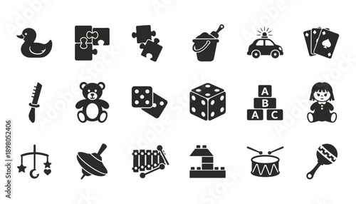 Toys and objects for children's playtime indoors with various fun items