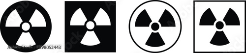 Radiation Hazard Symbol Icon Set, Nuclear Warning Sign Collection in Circle and Square Shapes, Black and White Vector Illustration