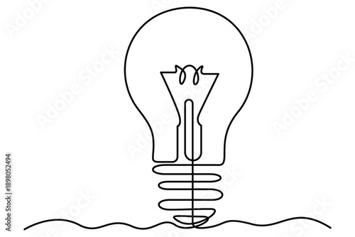 Minimalist light bulb continuous line vector illustration.Light bulb single line drawing minimalist outline style.Continuous line light bulb sketch isolated on white background.
