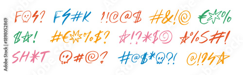 Colorful graffiti letters and symbols cover a white wall with kfkd references