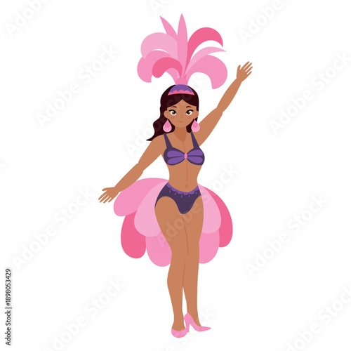 Woman in Carnival Costume Dancing. White background, isolated