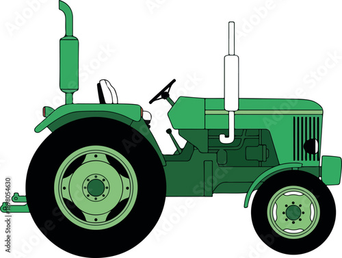Vintagestyle green agricultural tractor with large front wheels and rear wheels isolated on clear background ready for farm use