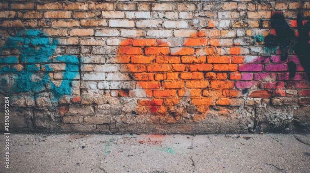 Fototapeta premium Colorful graffiti on a brick wall in an urban setting during daylight hours