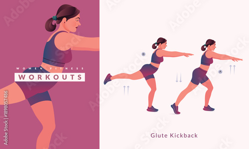 Glute Kickback exercise, Woman workout fitness, aerobic and exercises	