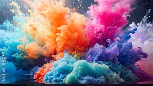 Colorful ink explosion creates a vibrant and dynamic abstract background, perfect for creative projects.