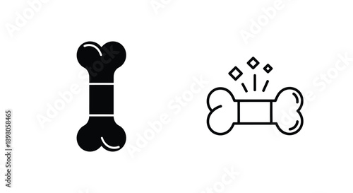 Simple black and white icons depicting a bone and a dog bowl