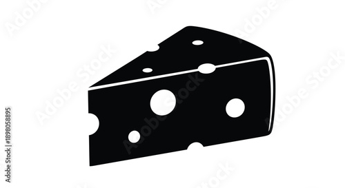A simple black and white illustration of a wedge of swiss cheese