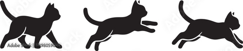 Black Cat Silhouette Vector Illustration Set with Walking and Jumping Poses