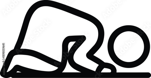 Minimalist thin line vector icon of muslim person in sujud prostration prayer position