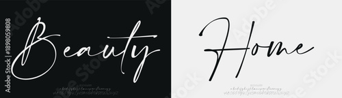 Beauty Home, Script font alphabet uppercase lowercase and number. Classic lettering minimal fashion designs. Typography modern serif fonts regular decorative vintage concept. Vector illustration
