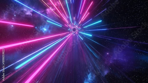 Abstract neon light trails create a futuristic and dynamic background for various projects.