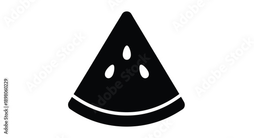 A simple black and white icon depicting a slice of watermelon