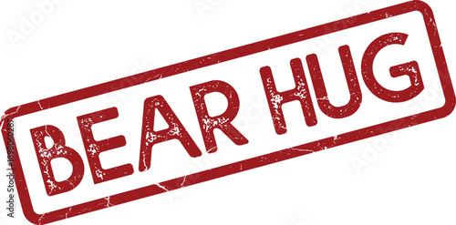 Red grunge style BEAR HUG rubber stamp impression for showing affection