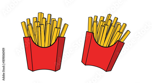 Two servings of french fries in red cardboard containers