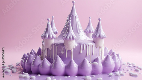 A lavender citadel of dreams rising from a sea of strawberry sugar and silk