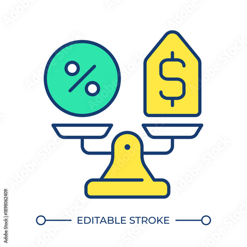 Pricing and value line color icon. Interest rates, financial loan. Comparison scale, percentage growth. Money investment. Isolated vector illustration. Flat colorful symbol design. Editable stroke