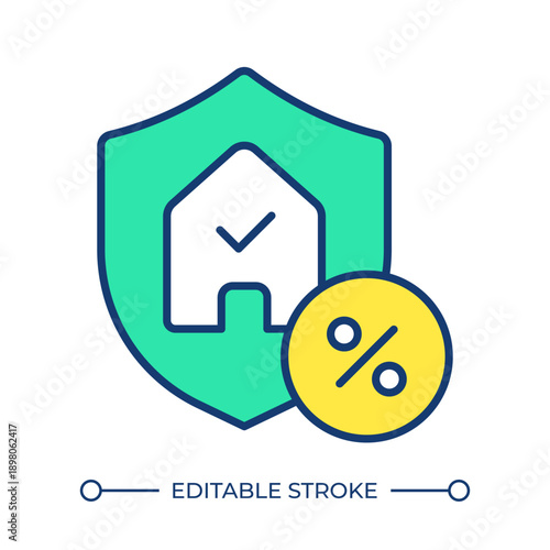 Home insurance line color icon. Property protection, estate security. Interest rate, financial assurance. Isolated vector illustration. Flat colorful symbol design. Editable stroke