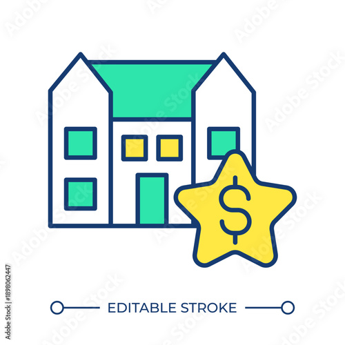 Property value line color icon. Home financing, estate investment. House market, home loan. Mortgage rate. Isolated vector illustration. Flat colorful symbol design. Editable stroke