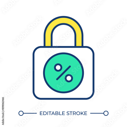 Locked interest rates line color icon. Financial protection, percentage sign. Fixed mortgage, investment security. Isolated vector illustration. Flat colorful symbol design. Editable stroke