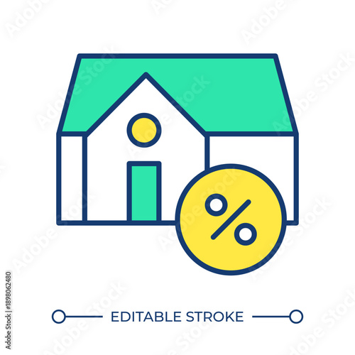 Real estate finance line color icon. Home mortgage, interest rate. House ownership, property investment. Percentage sign. Isolated vector illustration. Flat colorful symbol design. Editable stroke