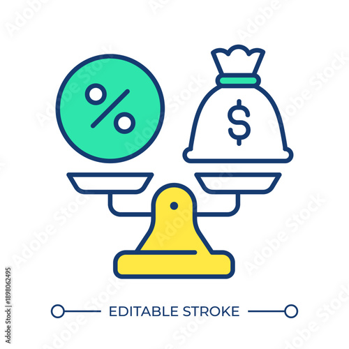 Financial factors comparison line color icon. Interest rates, money value. Financial management, personal budget. Isolated vector illustration. Flat colorful symbol design. Editable stroke