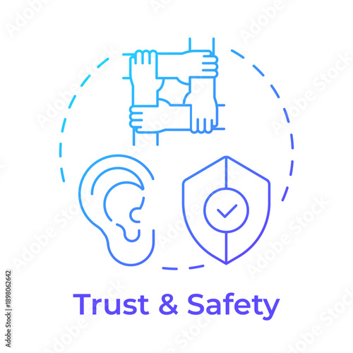 Trust and safety blue gradient concept icon. Teamwork cooperation, community engagement. Round shape line illustration. Abstract idea. Graphic design. Easy to use in presentation, article