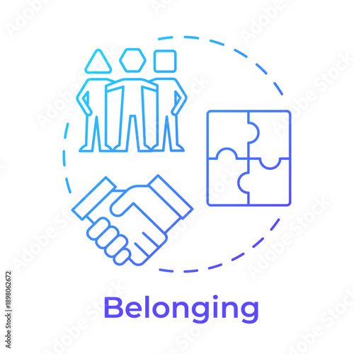 Belonging blue gradient concept icon. Business teamwork, corporate growth. Problem solution. Round shape line illustration. Abstract idea. Graphic design. Easy to use in presentation, article