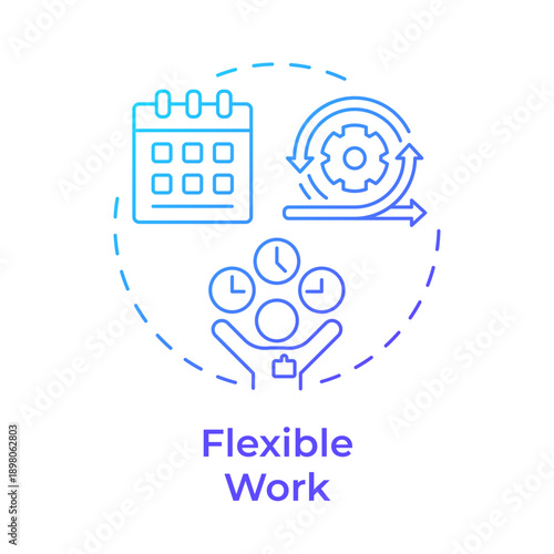 Flexible work blue gradient concept icon. Workflow organization, time management. Employee tasks. Round shape line illustration. Abstract idea. Graphic design. Easy to use in presentation, article