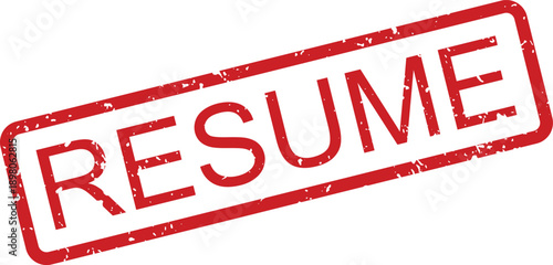A bold red rubber stamp showing the word RESUME with a grunge texture on a pristine white surface
