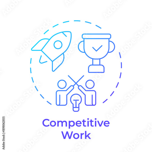 Competitive work blue gradient concept icon. Business startup, team leadership. Product success. Round shape line illustration. Abstract idea. Graphic design. Easy to use in presentation, article