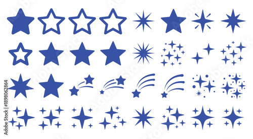 Star Vector Illustration:, star silhouette vector illustration featuring a diverse collection of stars and star like shapes,showcases solid, outlined, and dotted stars