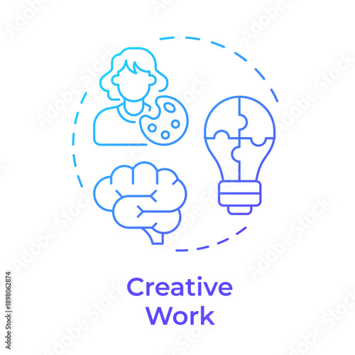 Creative work blue gradient concept icon. Problem solving. Personal creativity, cognitive thinking. Round shape line illustration. Abstract idea. Graphic design. Easy to use in presentation, article