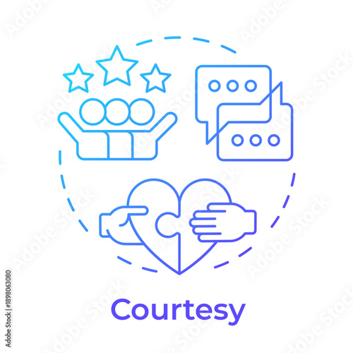 Courtesy blue gradient concept icon. Team communication, corporate teamwork. Team success. Round shape line illustration. Abstract idea. Graphic design. Easy to use in presentation, article