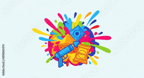 Colorful artistic illustration of a camera and spray paint can with money