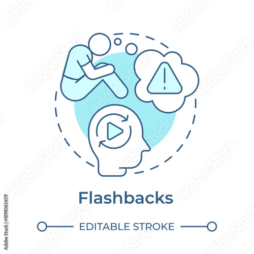 Flashbacks soft blue concept icon. Negative thinking, mental health. Emotional energy. Round shape line illustration. Abstract idea. Graphic design. Easy to use in brochure, booklet
