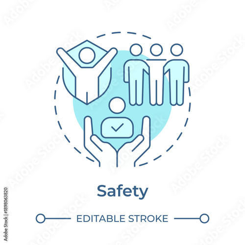 Safety soft blue concept icon. Social support, community protection. Social responsibility. Round shape line illustration. Abstract idea. Graphic design. Easy to use in brochure, booklet