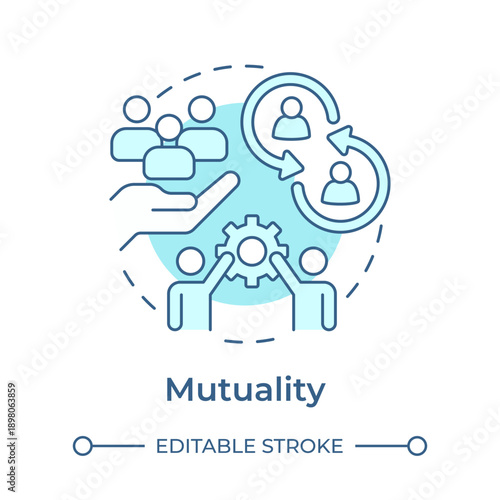 Mutuality soft blue concept icon. Team collaboration, hr management. Employee workflow. Round shape line illustration. Abstract idea. Graphic design. Easy to use in brochure, booklet