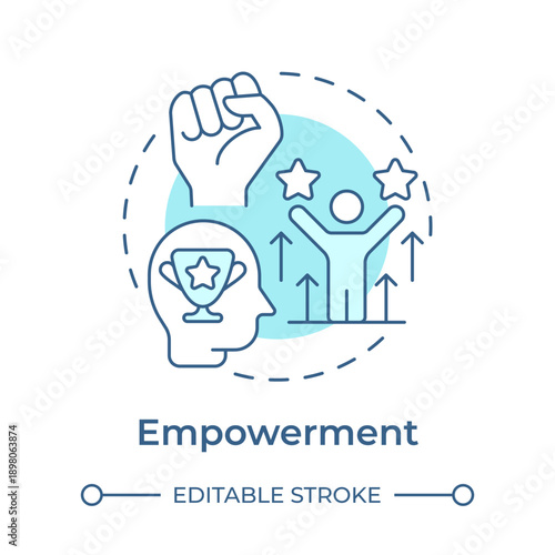 Empowerment soft blue concept icon. Self improvement, personal growth. Employee success. Round shape line illustration. Abstract idea. Graphic design. Easy to use in brochure, booklet