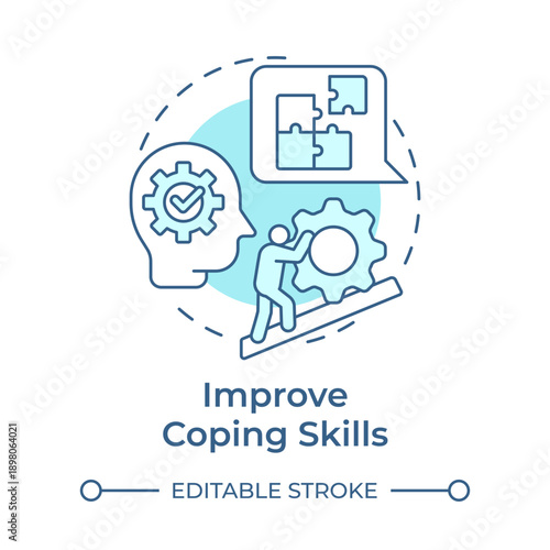 Improve coping skills soft blue concept icon. Problem solving, skills development. Personal growth. Round shape line illustration. Abstract idea. Graphic design. Easy to use in brochure, booklet
