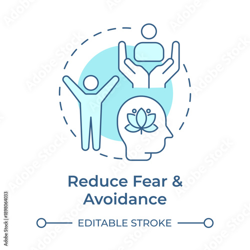 Reduce fear and avoidance soft blue concept icon. Mental wellness, personal growth. Community support. Round shape line illustration. Abstract idea. Graphic design. Easy to use in brochure, booklet